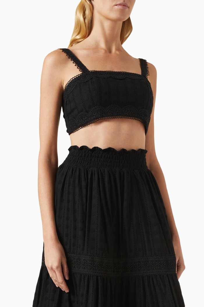

Angela Embroidered Crop Top in Cotton, Black