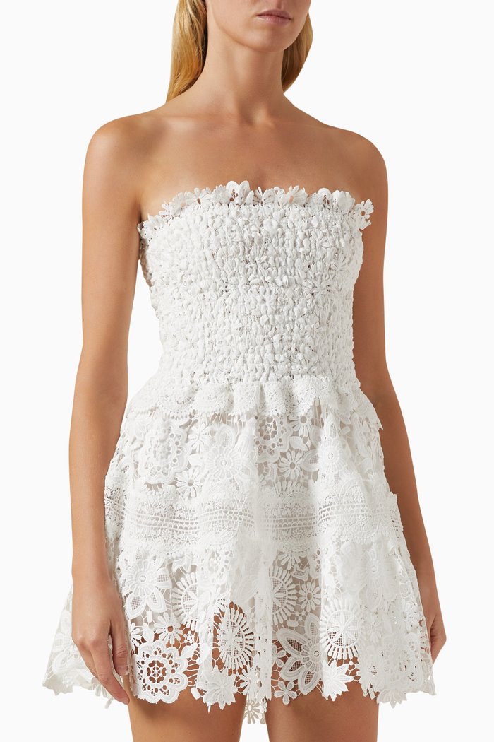 

Tiffany Mini Dress in Lace, White