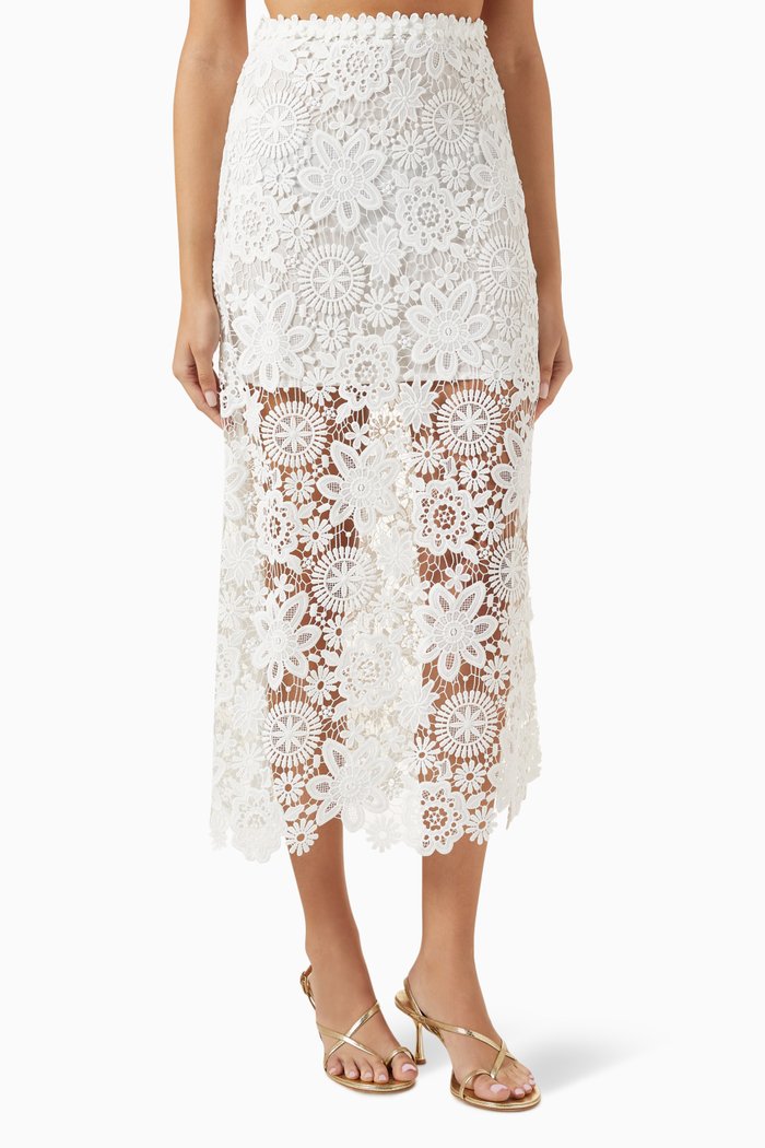 

Cindy Maxi Skirt in Guipure Lace, White