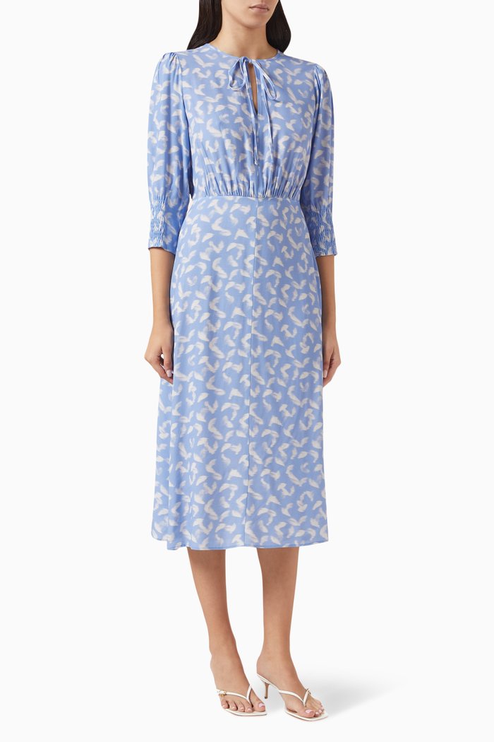 

Tie-neck Dress in Viscose, Blue