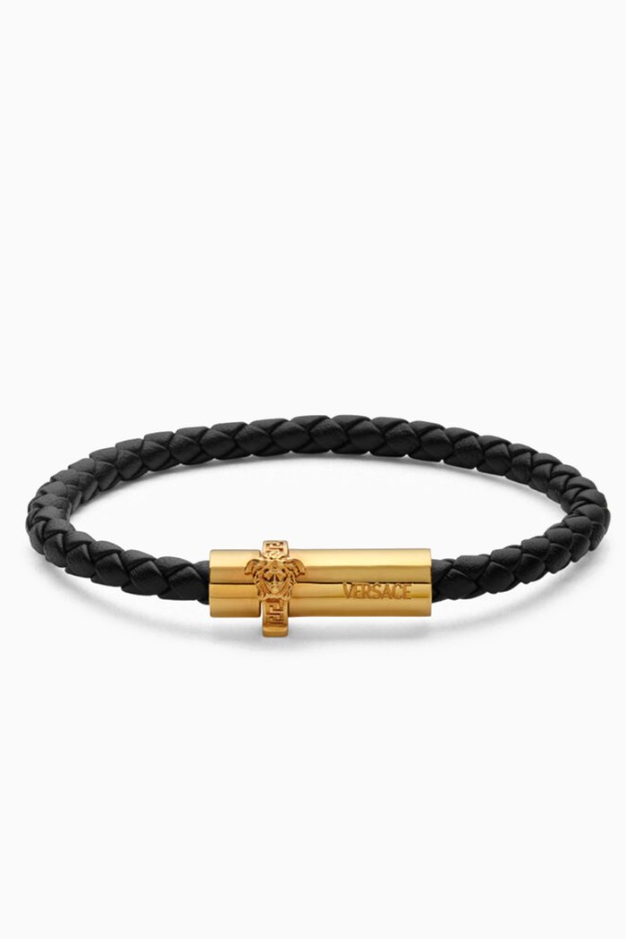 

Medusa Braided Bracelet in Leather, Black