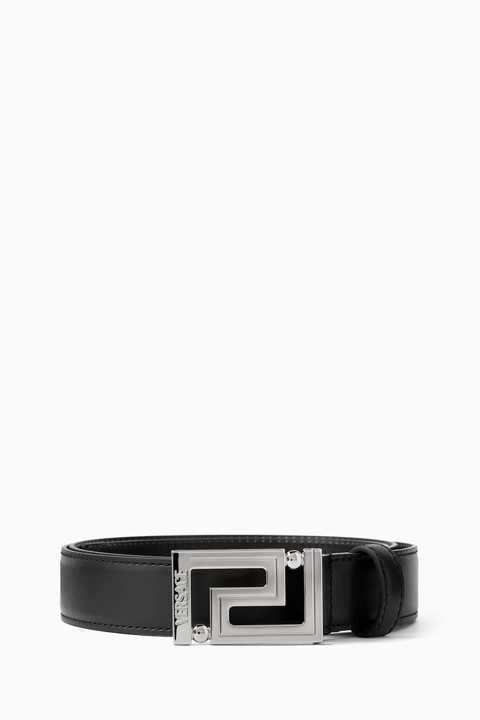 

Greca Belt in Leather, Black