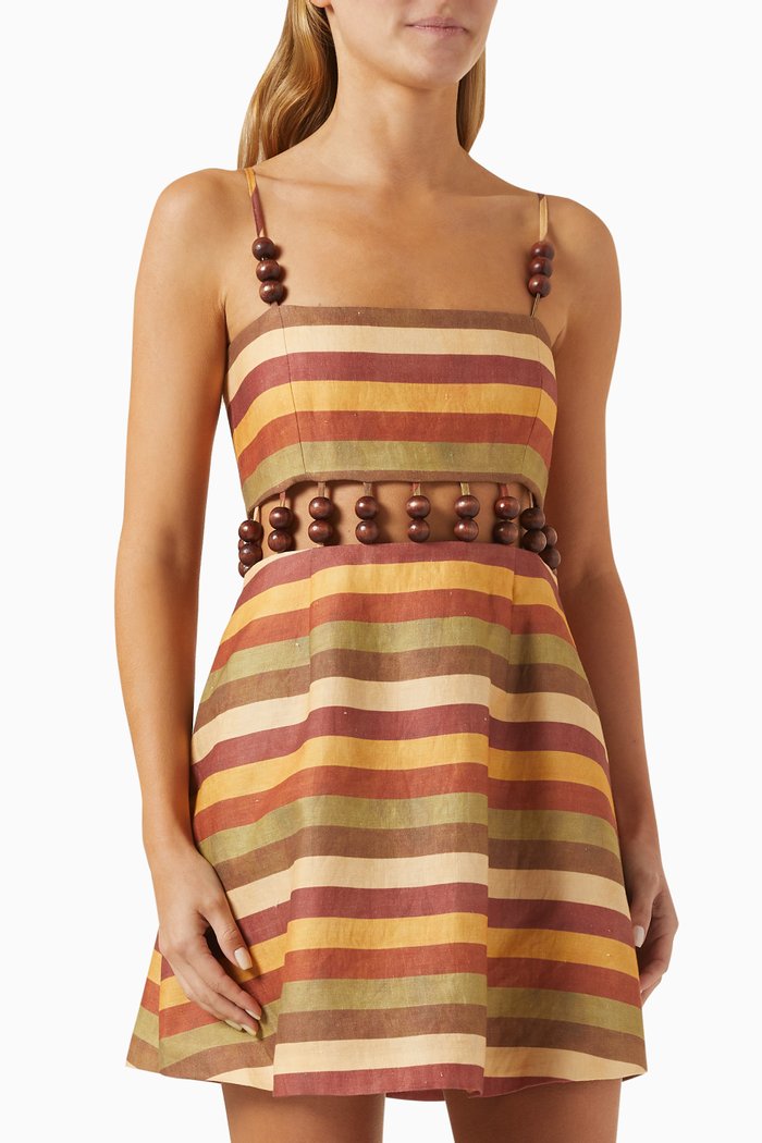 

Raquel Striped Mini Dress in Linen, Multicolour