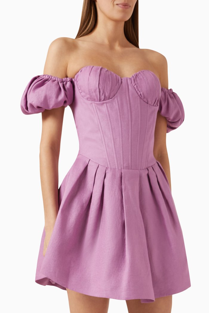

Caterina Mini Dress in Linen, Purple