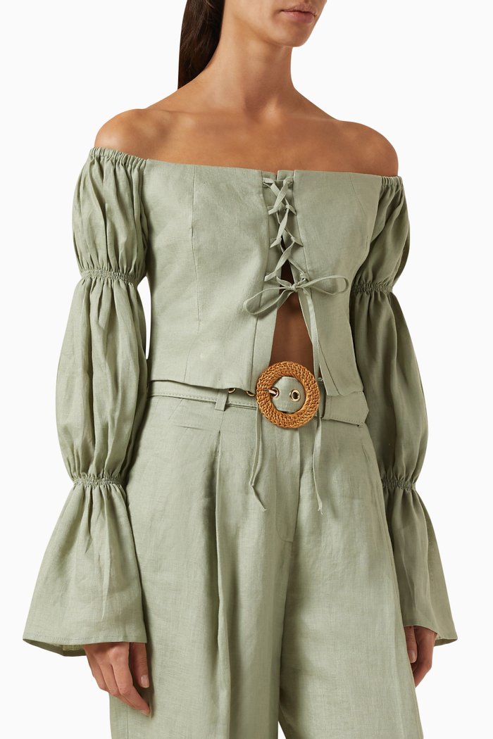 Coco Crop Top in Cotton & Silk, Green