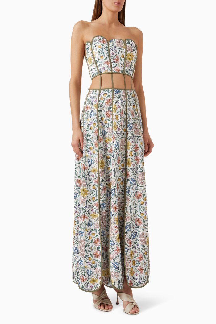 Raina Midi Dress in Linen, Multicolour