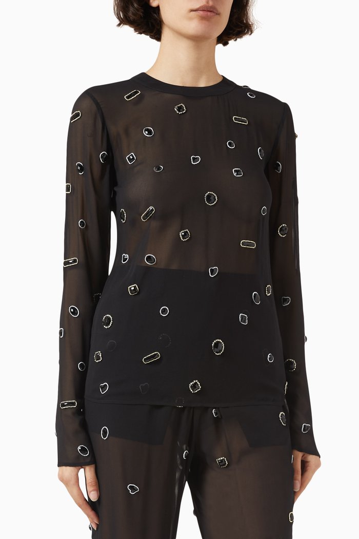 

Halo Gem-embroidered Top in Silk-chiffon, Black