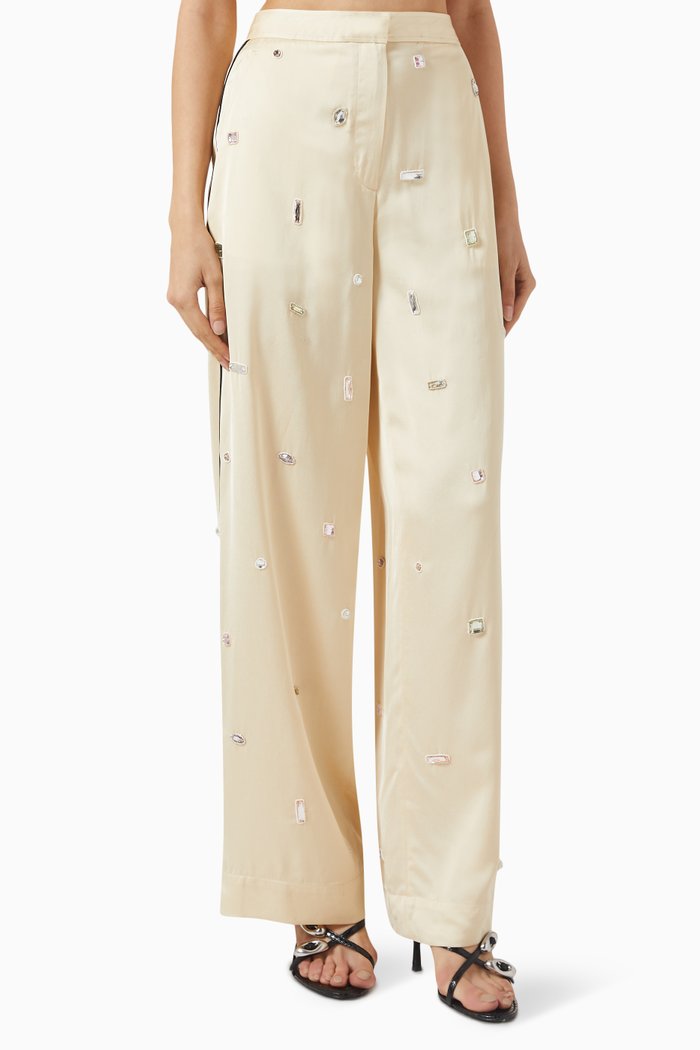 

Halo Gem-embroidered PJ Trousers in Viscose, Gold