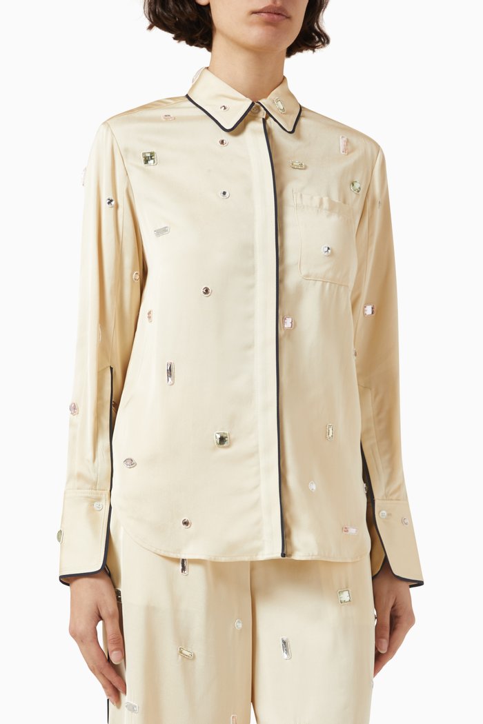 

Halo Gem-embroidered PJ Shirt in Viscose, Gold