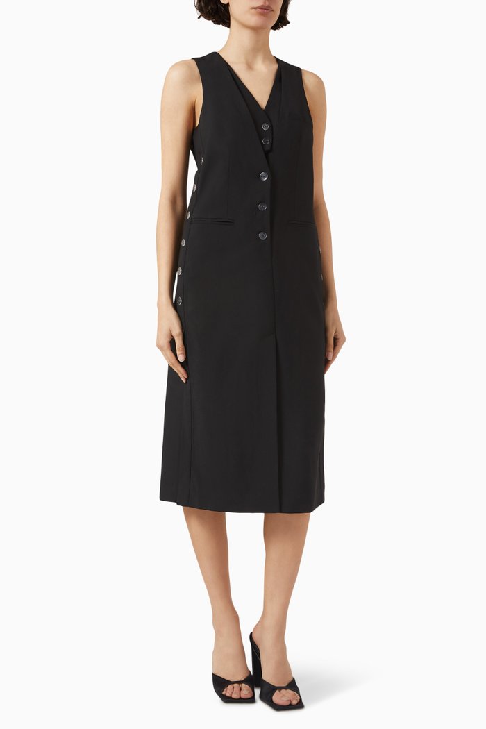 

Tailored Vest Midi Dress in Wool-blend, Black
