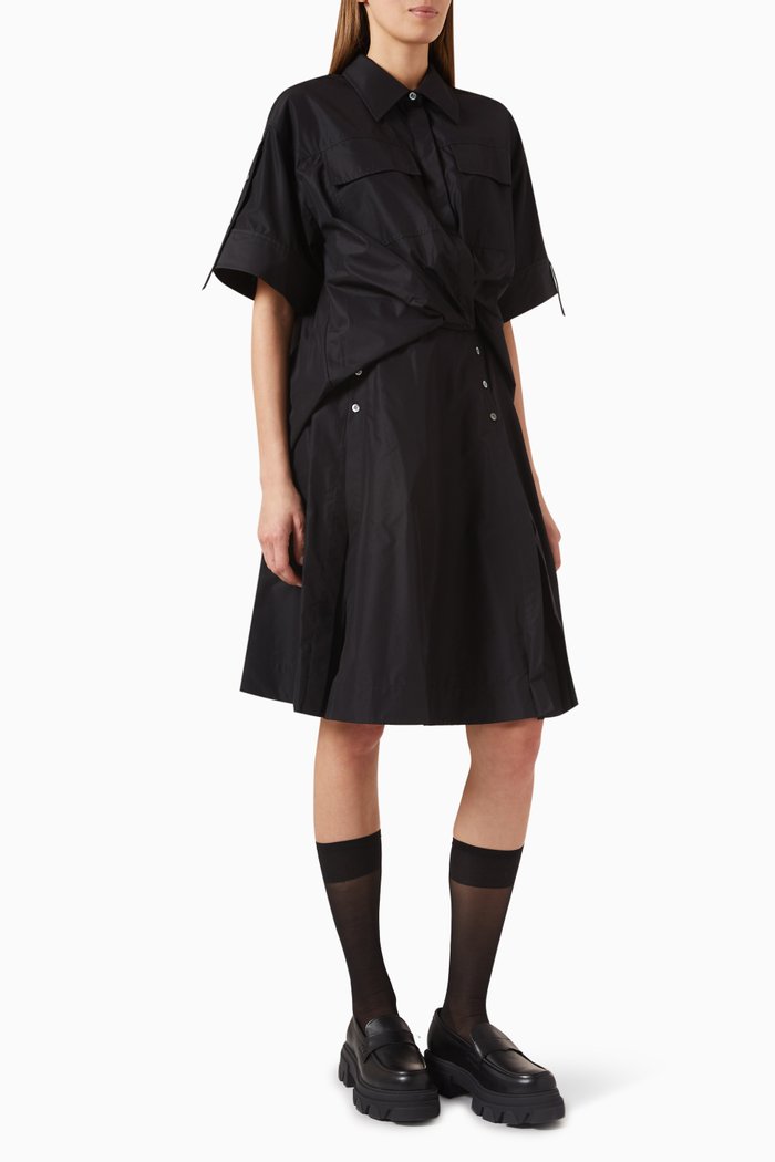 

Midi Shirt Dress in Japanese Poplin, Black