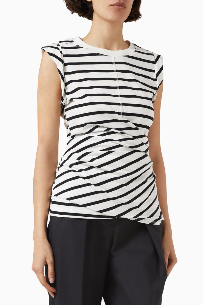 Striped Draped Tank Top in Cotton-jersey, White