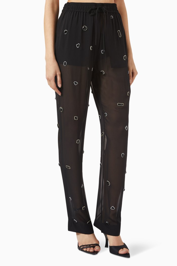 

Halo Gem-embroidered Pants in Silk-chiffon, Black
