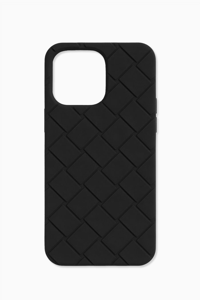 iPhone 15 Pro Max Phone Case in Intreccio Rubber, Black