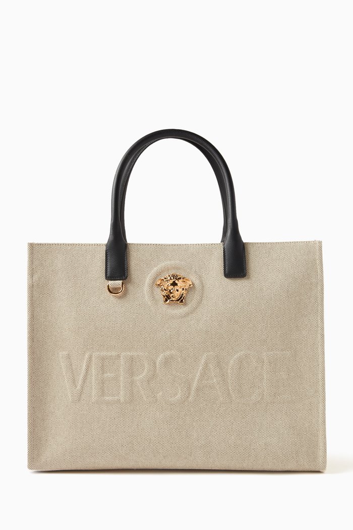 

Large La Medusa Tote Bag in Canvas, Gold