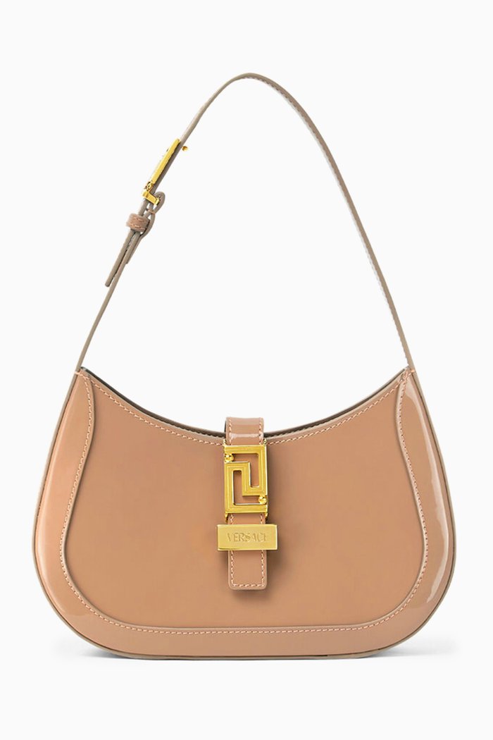 

Small Greca Goddess Hobo Bag in Patent Leather, Pink