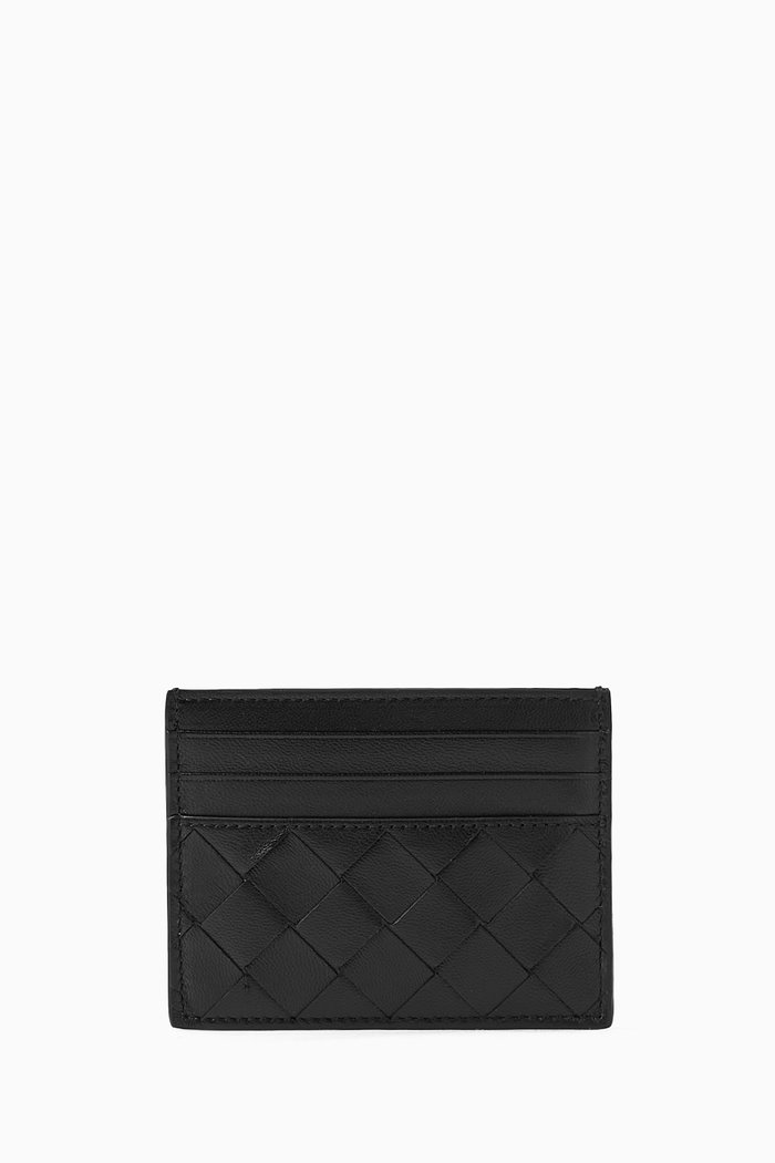 Card Holder in Intrecciato Leather, Black