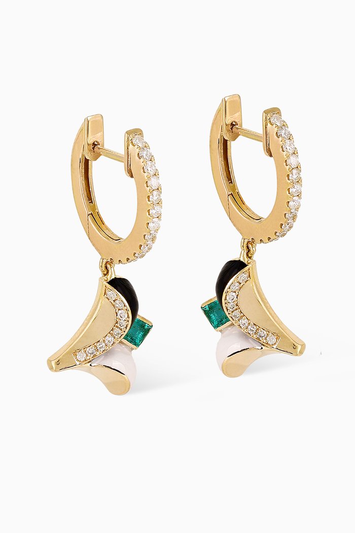 Speak Your Truth Diamond & Emerald Earrings in 18kt Gold, Yellow