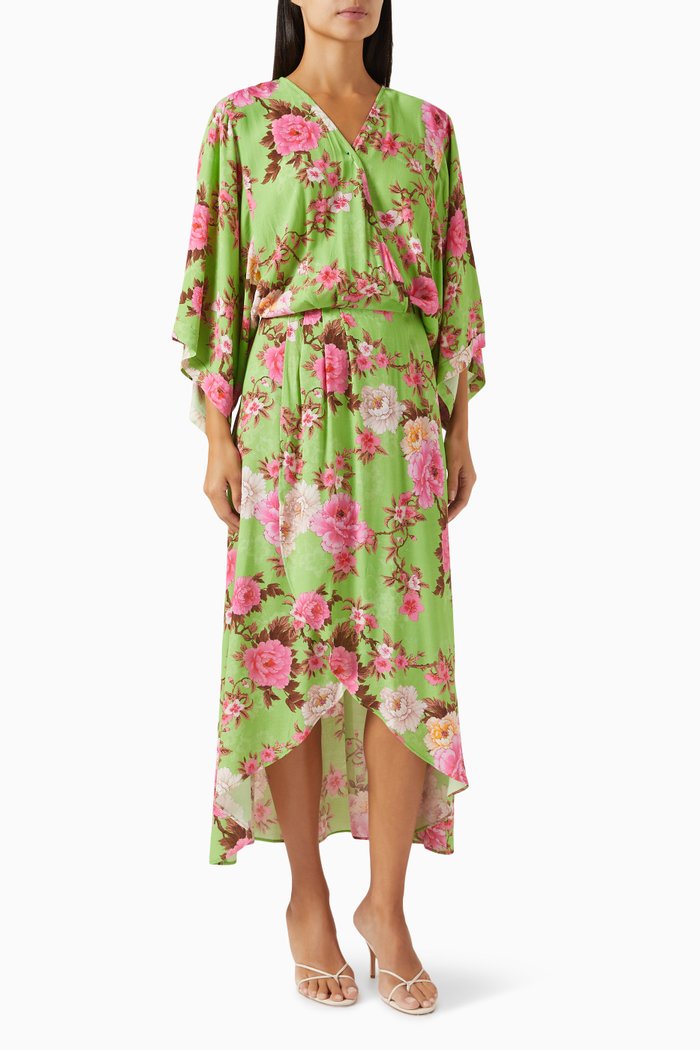 

Floral-print Asymmetrical Midi Dress in Viscose-crepe, Green