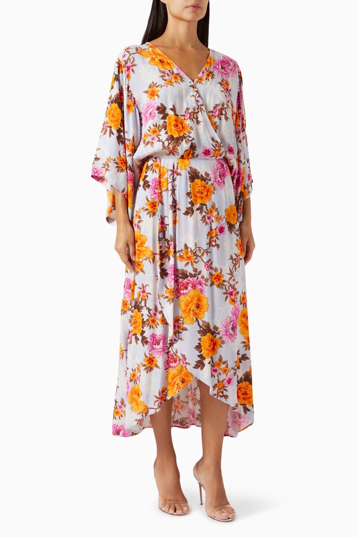 

Floral-print Asymmetrical Midi Dress in Viscose-crepe, Purple