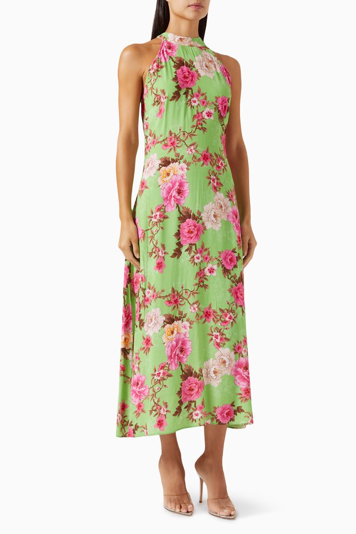 

Floral-print Maxi Dress in Viscose-crepe, Green