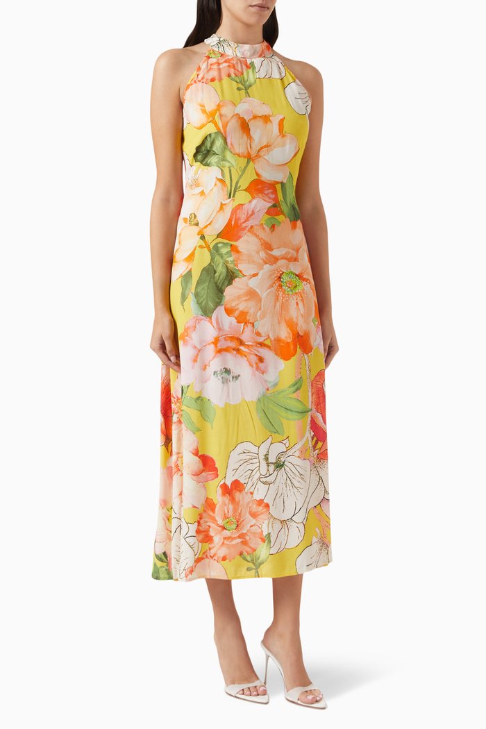 

Floral-print Maxi Dress in Viscose-crepe, Yellow