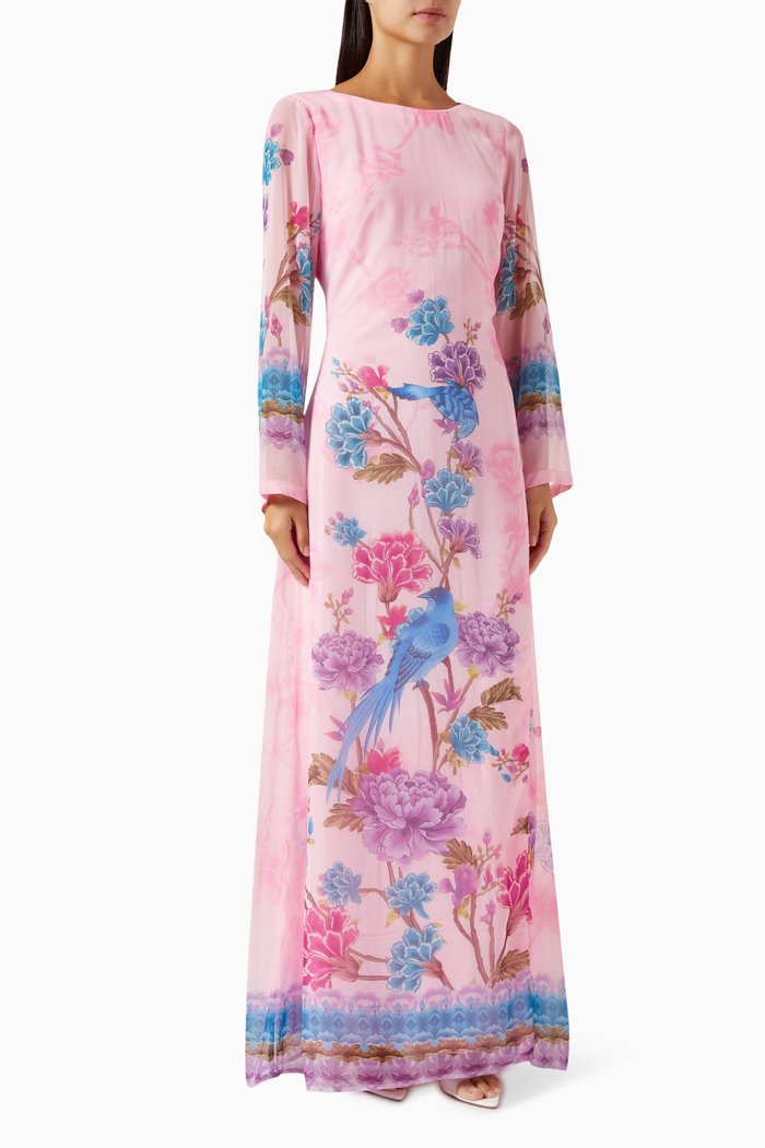 

Floral-print Maxi Dress in Crinkle-georgette, Pink