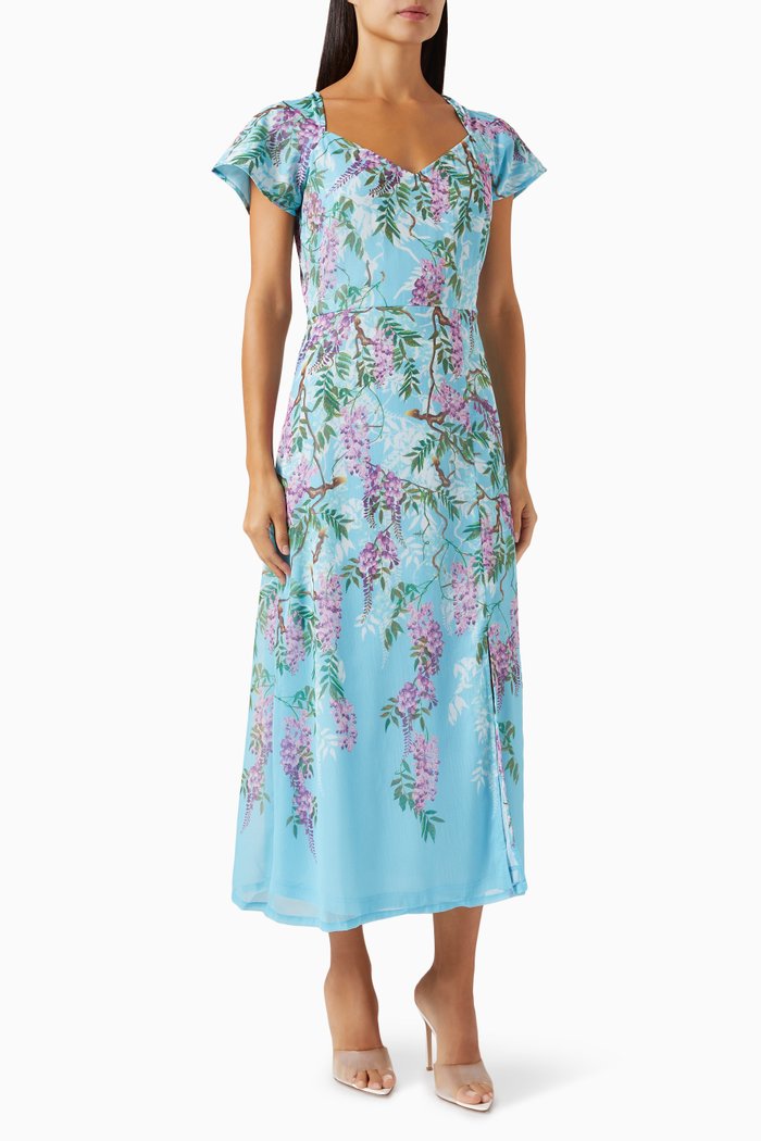 

Floral-print Midi Dress in Crinkle Georgette, Blue