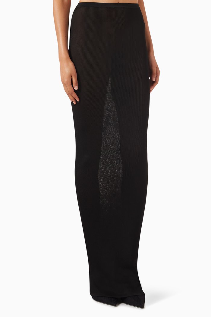 

Semi-sheer Ribbed Tube Maxi Skirt, Black