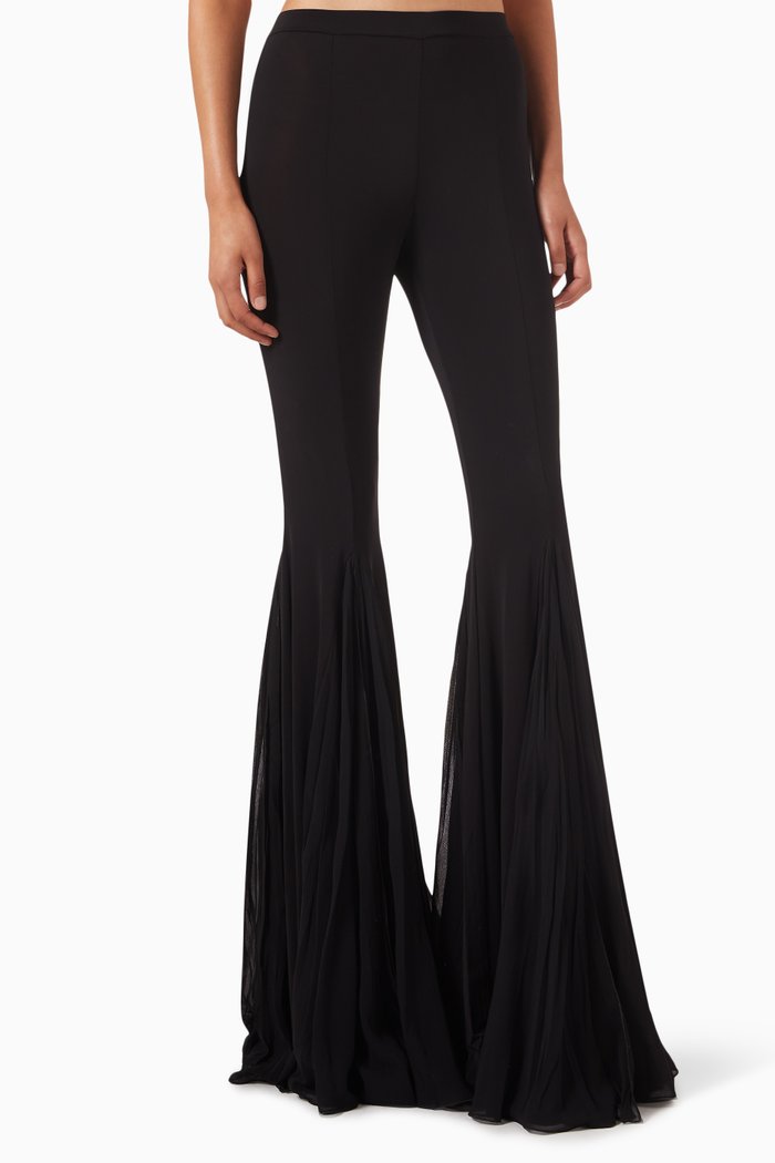 

Frilled-hem Fitted Pants in Stretch-viscose, Black