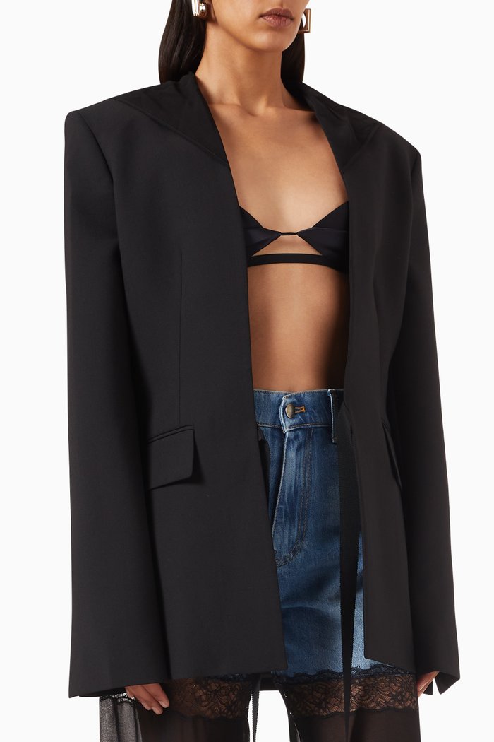 

Hood-detailed Tailored Blazer in Wool-blend, Black