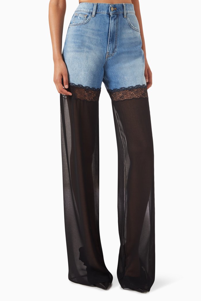 Hybrid Sheer-panelled Jeans, Multicolour