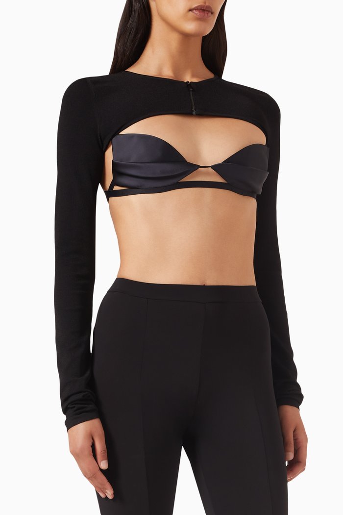 

Zip-up Bolero in Micro Viscose-knit, Black