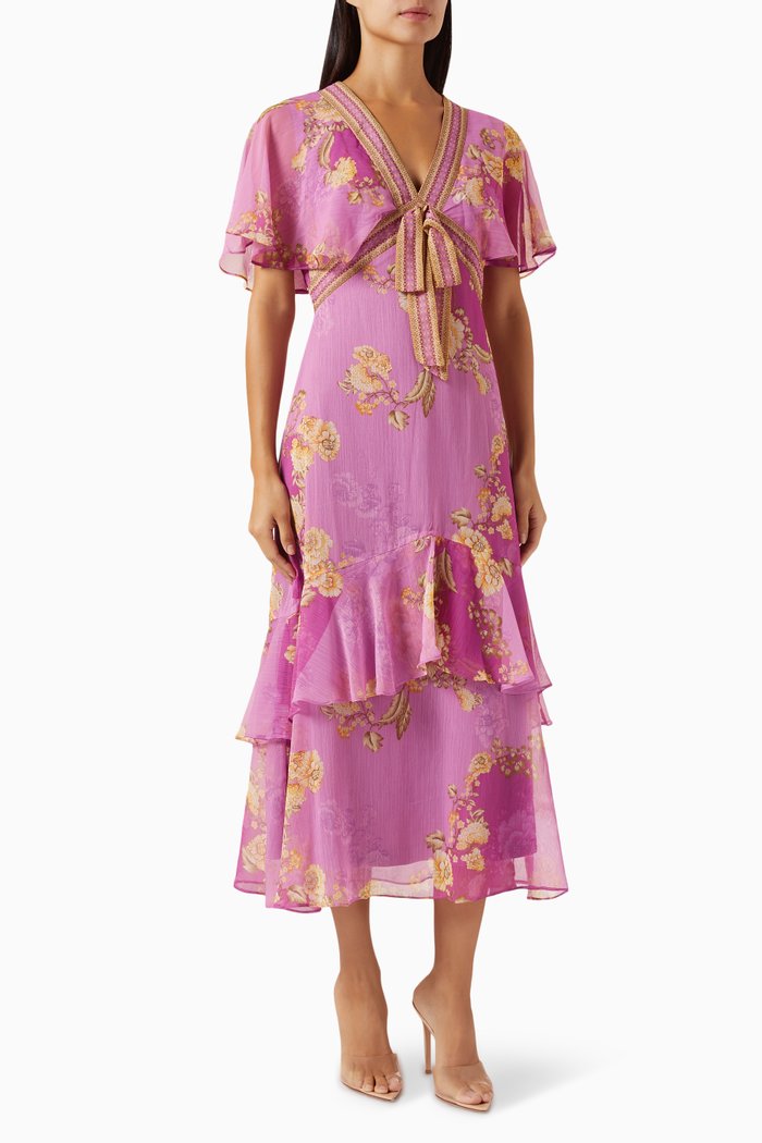 

Tie-up Maxi Dress in Crinkle Geogette, Pink
