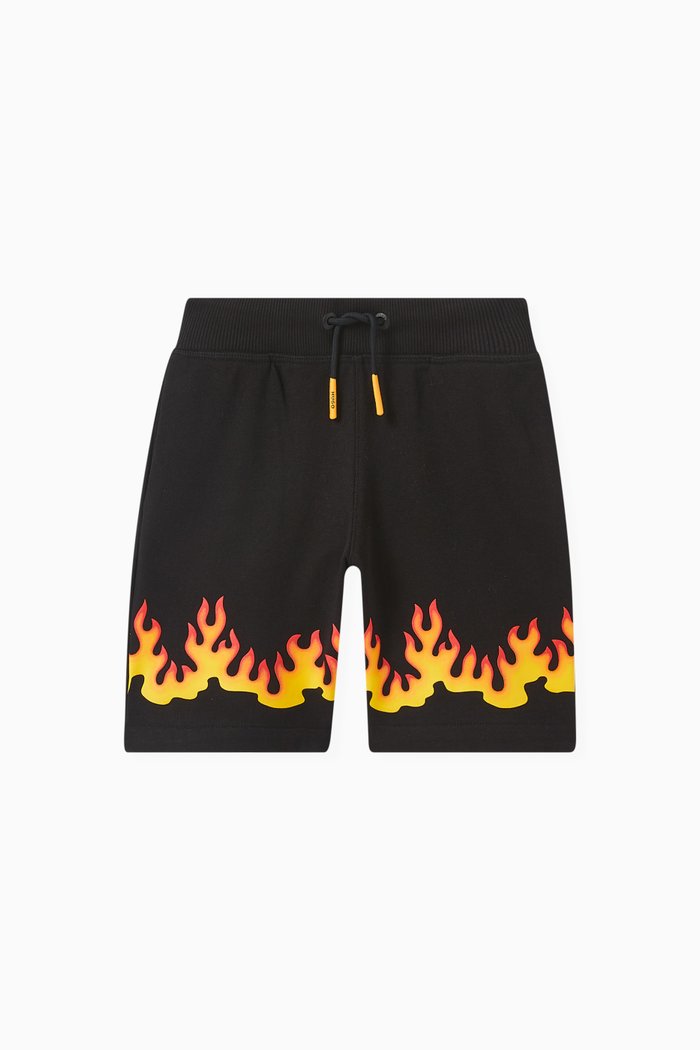 

Fire-print Sweat Shorts in Cotton-blend Fleece, Black