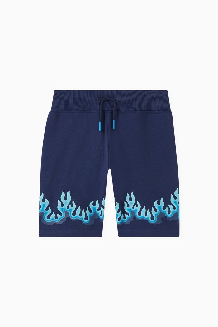 

Fire-print Sweat Shorts in Cotton-blend Fleece, Blue