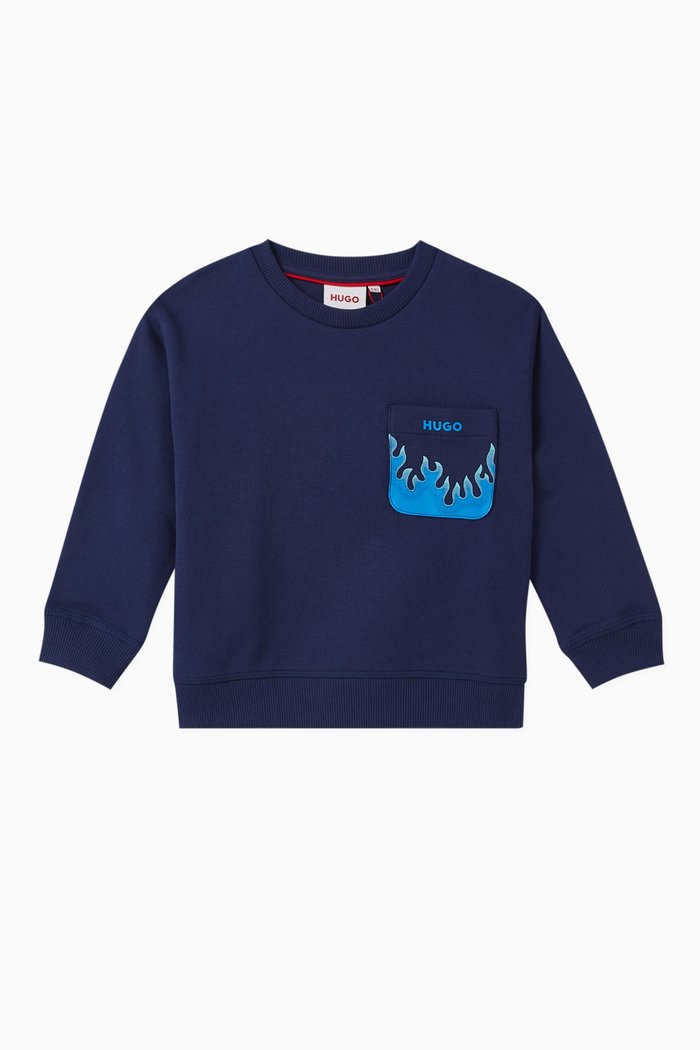 

Fire-print Crewneck Sweatshirt in Cotton-blend Fleece, Blue