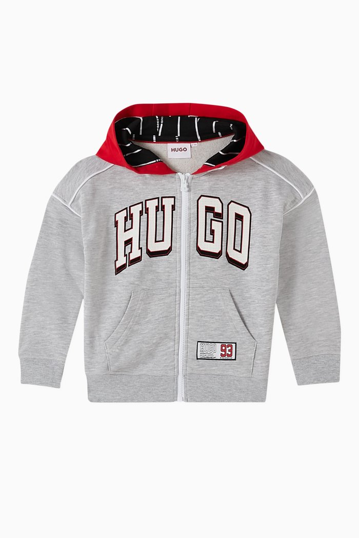 

Logo-appliqué Hoodie in Organic-cotton Blend, Grey