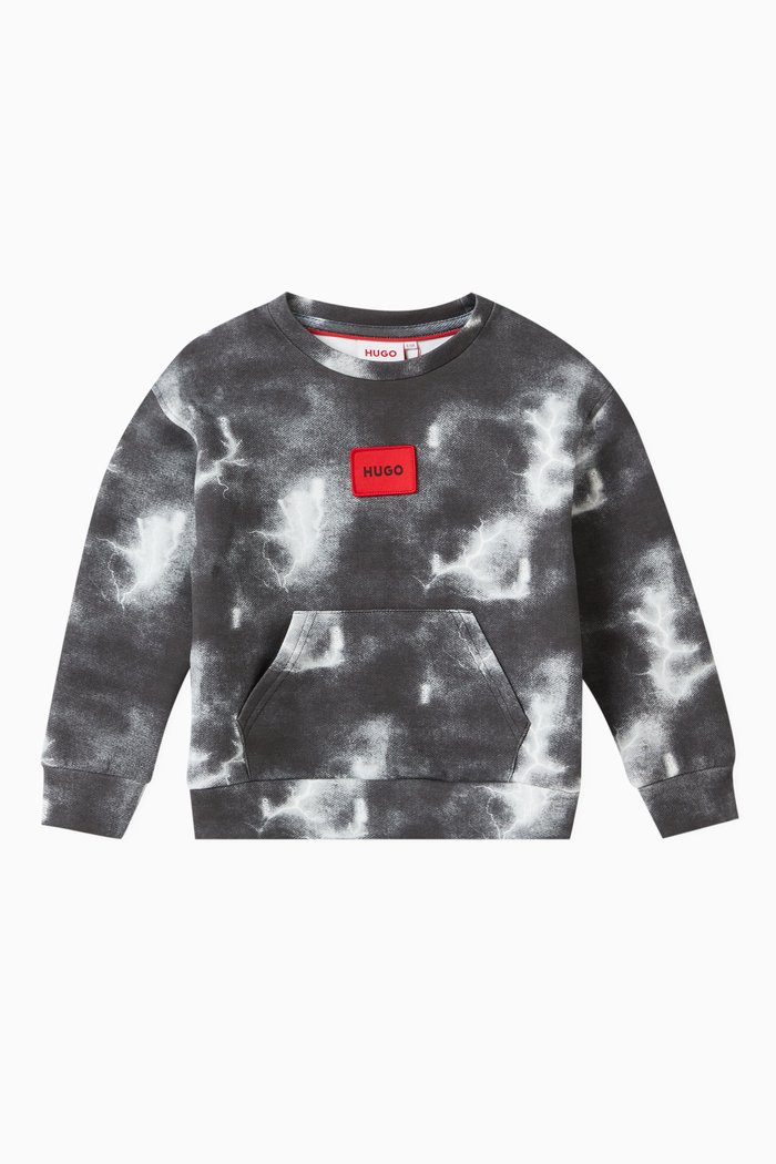 Printed Sweatshirt in Cotton, Black