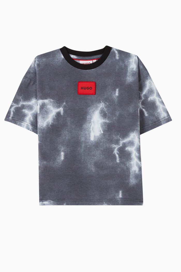 

All-over Print T-shirt in Jersey, Black