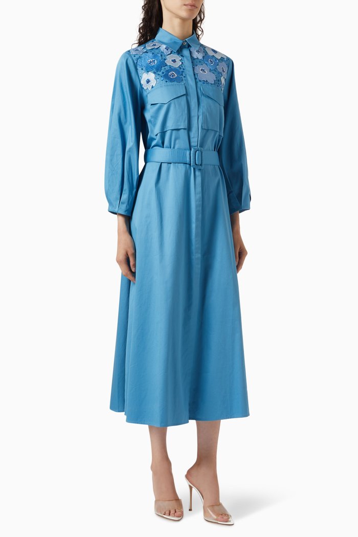 

Catalina-A Floral-embellished Belted Dress, Blue