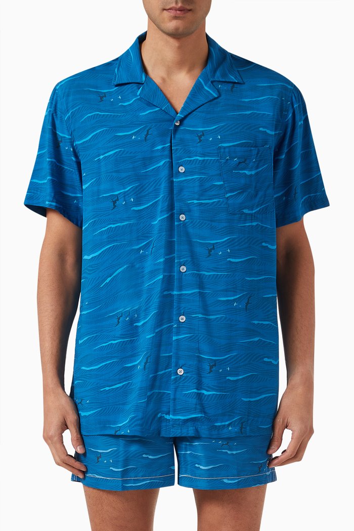 

Flying Fish Shirt in Ecovero Viscose, Blue