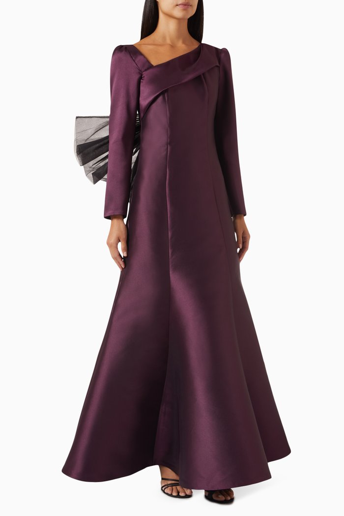 

Bow-embellished Flared Maxi Dress, Purple