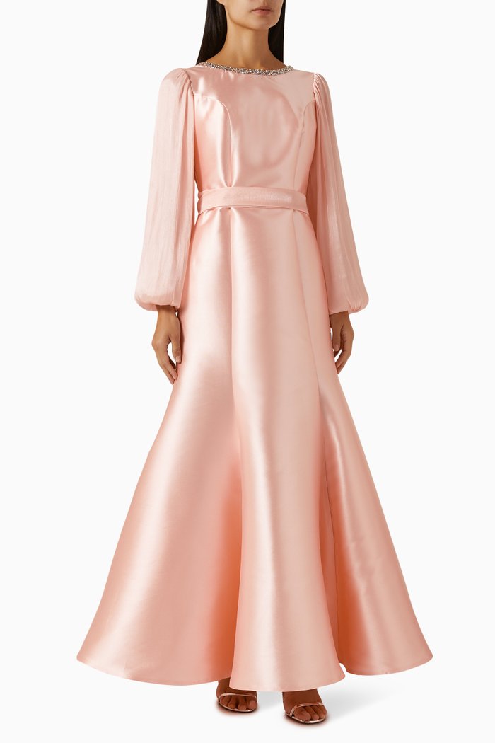 

Crystal-embellished Balloon-sleeve Maxi Dress, Pink