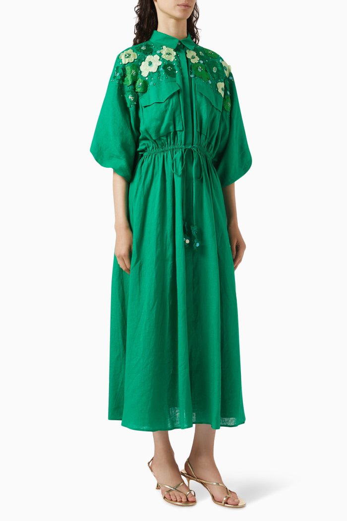 

Oakley-A Drawstring Midi Dress, Green
