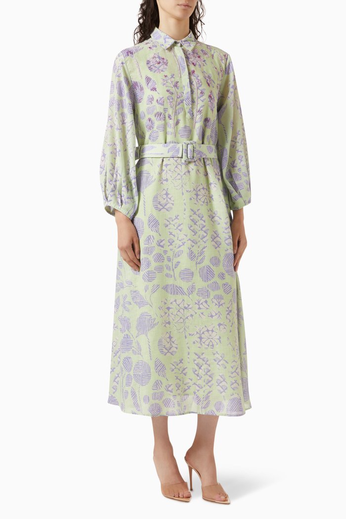 

Cosmos-B Printed Midi Dress, Green