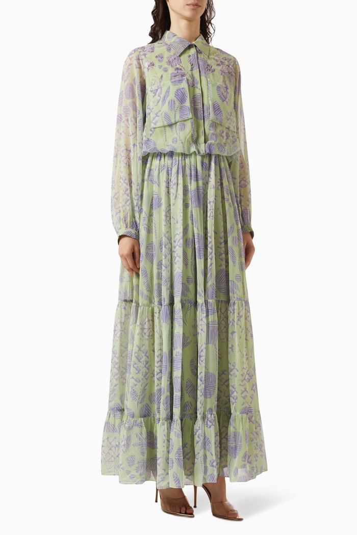 

Cosmos-A Printed Dress, Green