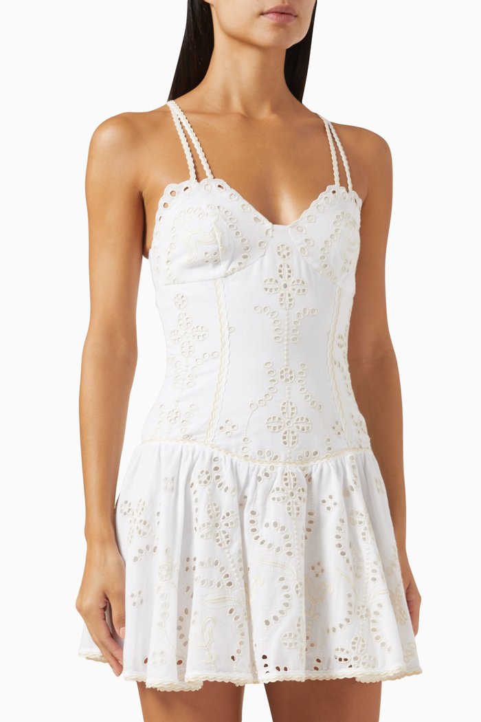 

Sissy Embroidered Mini Dress, Neutral