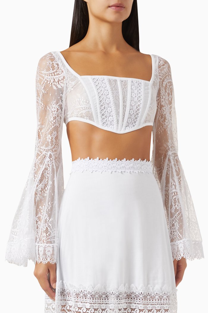 

Niky Embroidered Crop Top in Lace, White