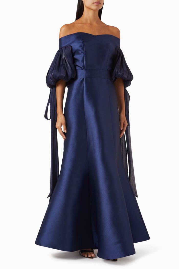 

Off-shoulder Flared Maxi Dress, Blue